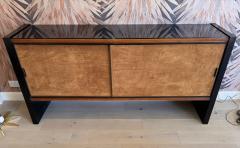 Italian black lacquered wood and suede fronted credenza - 4111177