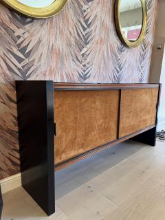 Italian black lacquered wood and suede fronted credenza - 4111189