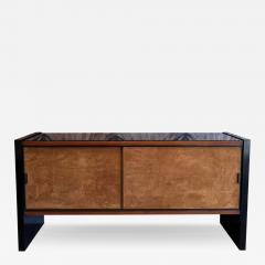 Italian black lacquered wood and suede fronted credenza - 4111281