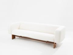 Italian brutalist sofa solid walnut and white chenille velvet 1960s - 4341508