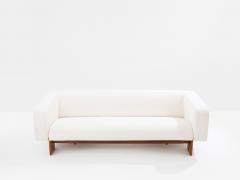 Italian brutalist sofa solid walnut and white chenille velvet 1960s - 4341509