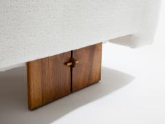 Italian brutalist sofa solid walnut and white chenille velvet 1960s - 4341517