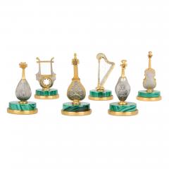 Italian collection of miniature silver vermeil malachite musical instruments - 4239186