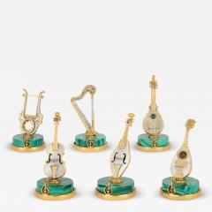 Italian collection of miniature silver vermeil malachite musical instruments - 4242091