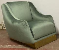 Italian comfy pair of club chair with a gold brass base - 1930949
