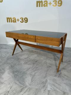 Italian desk with dark green glass top - 4281613