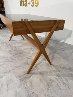 Italian desk with dark green glass top - 4281616