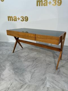 Italian desk with dark green glass top - 4281617