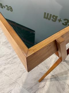 Italian desk with dark green glass top - 4281620