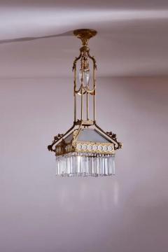Italian gilt bronze chandelier with glass and crystals from the 1920s - 3696548