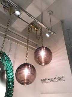 Italian handblown textured purple glass pendant with brass chain - 2802654