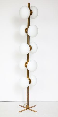Italian modernist brass floor lamp with opaline glass globe lights - 1014115