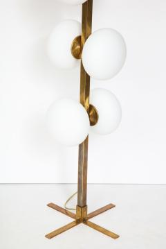 Italian modernist brass floor lamp with opaline glass globe lights - 1014117