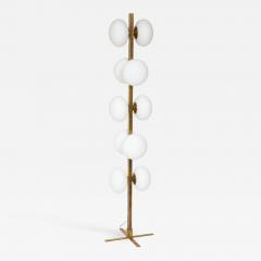 Italian modernist brass floor lamp with opaline glass globe lights - 1015277