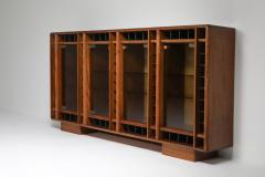 Italian oak sideboard with glass doors and space for bottles 1970s - 1638297