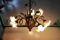 Italian of the Period Art Nouveau Gilded Bronze Chandelier 6 Bulbs - 3137675
