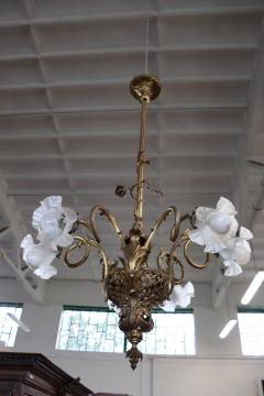 Italian of the Period Art Nouveau Gilded Bronze Chandelier 6 Bulbs - 3137678