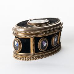 Italian oval jewelry cask in cast bronze and pietra dura with hinged lid - 1725931
