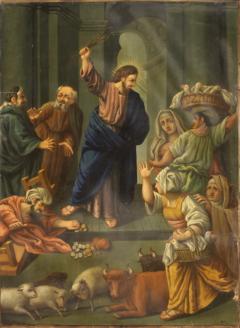 Italian painting oil on copper Expulsion of merchants from the temple - 4242154