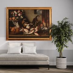 Italian painting still life with animals flowers and fruit from 17th century - 3893758