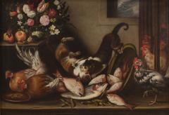 Italian painting still life with animals flowers and fruit from 17th century - 3894441