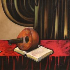 Italian painting still life with musical instruments from the 20th century - 3970623