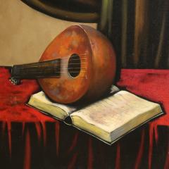 Italian painting still life with musical instruments from the 20th century - 3970631