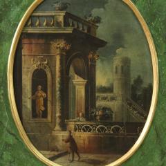Italian painting view with architectures and characters from 18th century - 4146436
