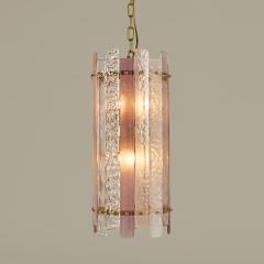 Italian pink and clear Murano glass and brass pendant - 4359863