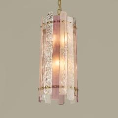 Italian pink and clear Murano glass and brass pendant - 4359914
