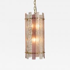 Italian pink and clear Murano glass and brass pendant - 4361739