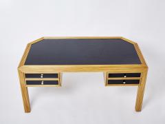 Italian rattan black painted wood brass handles executive desk 1970s - 2966338