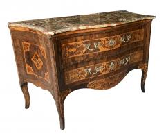 Italian rococo serpentine form 2 drawer inlaid chest with marble top - 2811463