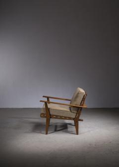 Italian rope chair in solid teak with new green wool upholstery - 3042483