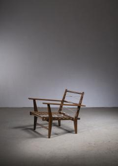 Italian rope chair in solid teak with new green wool upholstery - 3042485