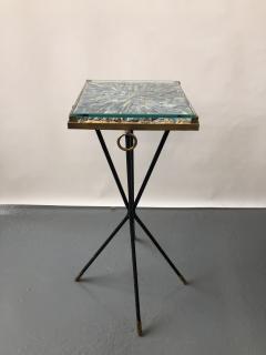 Italian side table bronze details supporting a blue Kyantine stone top - 1181352