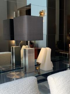 Italian table lamp in brushed steel and lucite 1970s - 3231427