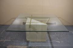 Italian travertine coffee table with brass supports and glass top - 3319015