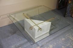 Italian travertine coffee table with brass supports and glass top - 3319022