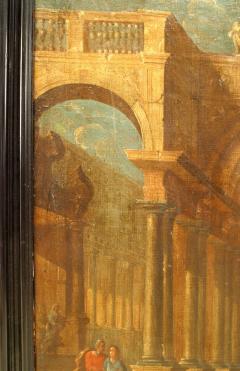 Italianate Capriccio Oil of Figures in Classical Ruins - 4634085
