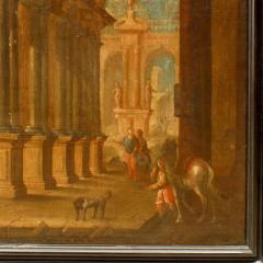 Italianate Capriccio Oil of Figures in Classical Ruins - 4634086