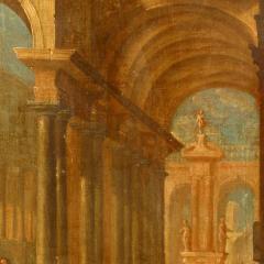 Italianate Capriccio Oil of Figures in Classical Ruins - 4634087