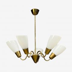 Itsu Finnish Modern Chandelier Brass Glass Finland 1940s - 4755494