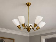 Itsu Finnish Modern Chandelier Brass Glass Finland 1940s - 4755495