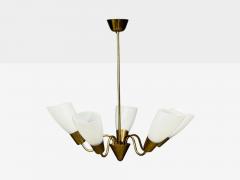 Itsu Finnish Modern Chandelier Brass Glass Finland 1940s - 4755496