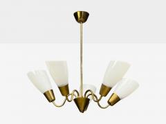 Itsu Finnish Modern Chandelier Brass Glass Finland 1940s - 4755497