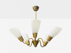 Itsu Finnish Modern Chandelier Brass Glass Finland 1940s - 4755499