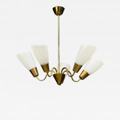 Itsu Finnish Modern Chandelier Brass Glass Finland 1940s - 4758420