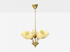 Itsu Finnish Modern Snowflake Chandelier Brass Glass Finland 1950s - 4806669