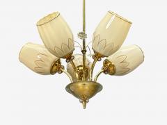 Itsu Finnish Modern Snowflake Chandelier Brass Glass Finland 1950s - 4806673